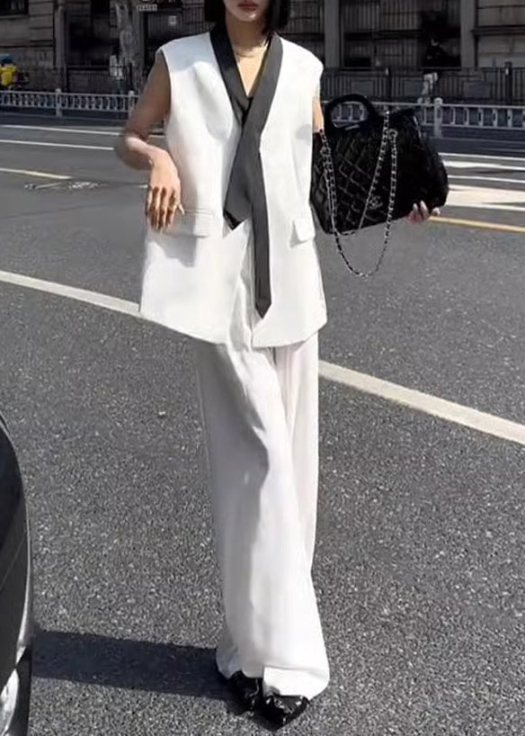 Magnifiques ensembles 2 pièces en lin pour femme, hauts et pantalons blancs, été EE050