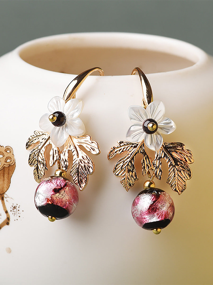 Women Shell Retro Pearl Flower Earrings AK1007