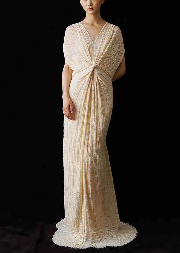Up Italienisches Sommerkleid Hals Spitze Falten Knöchel V