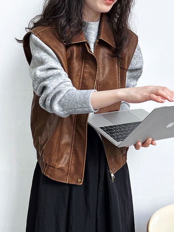 Pull à manches longues avec col montant et ourlet fendu et fermeture éclair Urban Coffee QX004