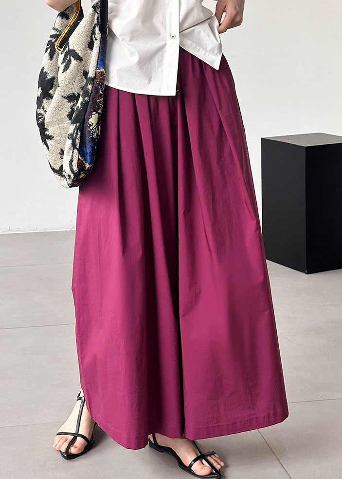 Pantalon ample en coton uni rose à taille élastique AF1046