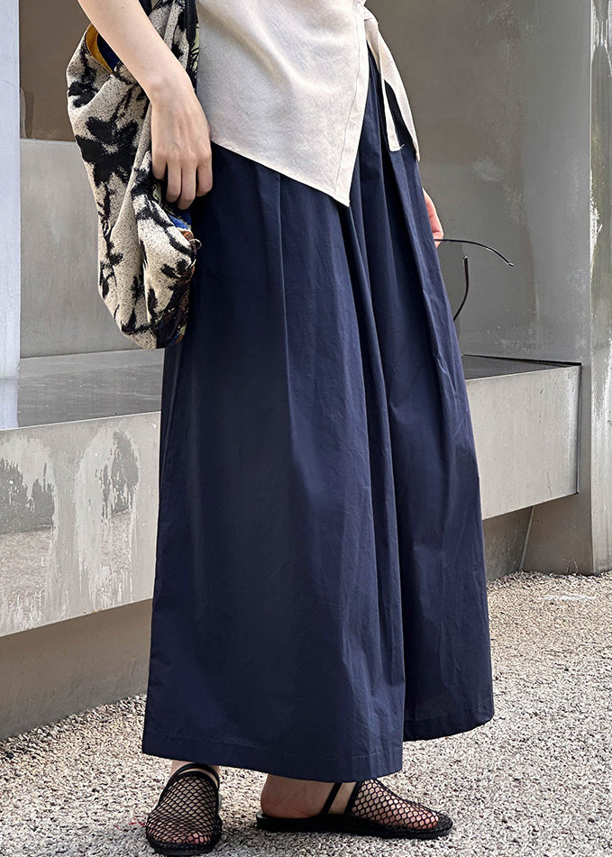 Neue Marineblaue Baumwoll-Crop-Hose mit Taschen und elastischer Taille für den Sommer AF1077