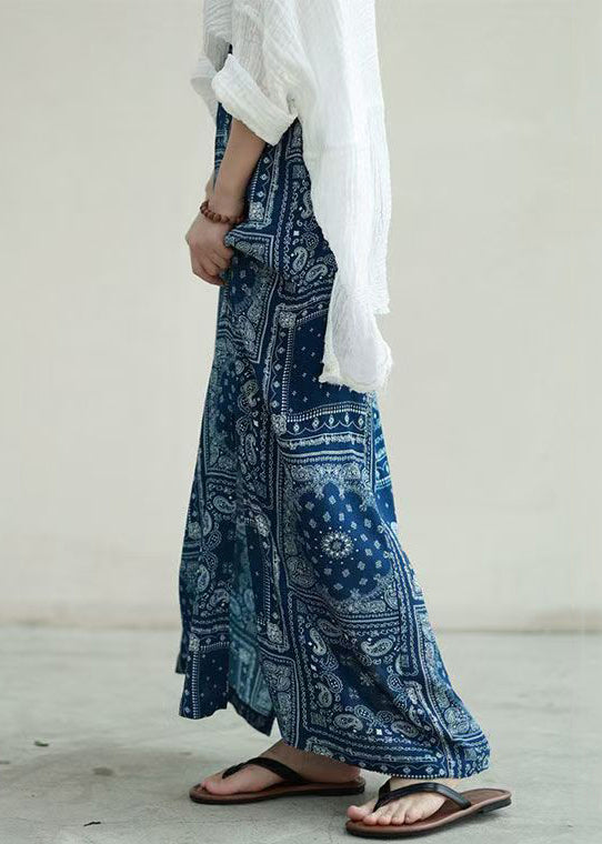 Nouvelles jupes en coton taille haute à imprimé bleu et ouverture latérale Automne QP004