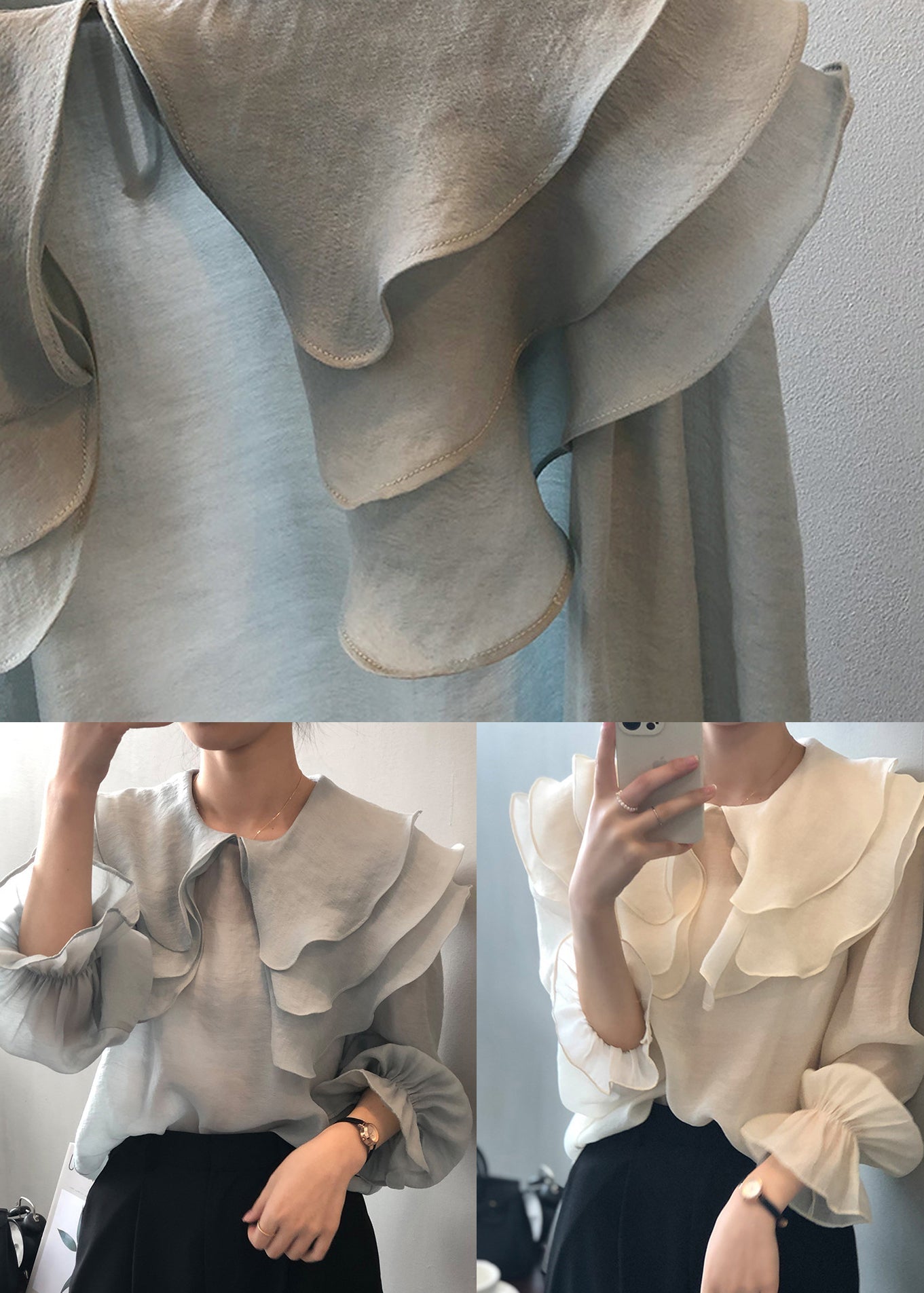Chemise blanche en coton fin à volants et manches longues en patchwork AF1028