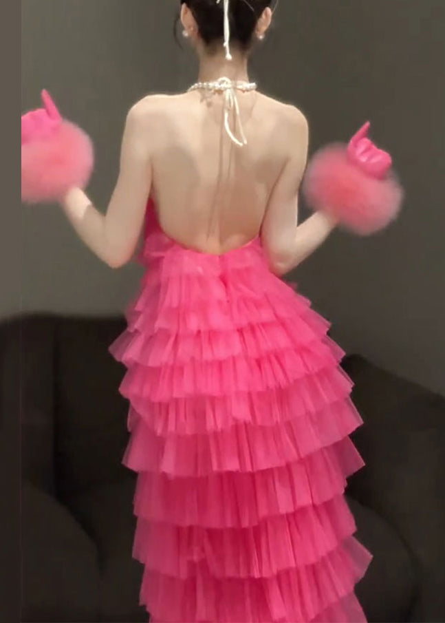 Robes dos nu Belle Rose Solide Plissée Sans Manches