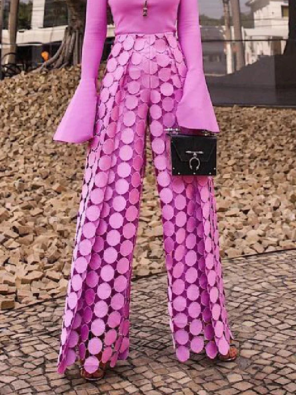 High Leg Solid Out Hollow Color Polka Dot Pants Wide Waist