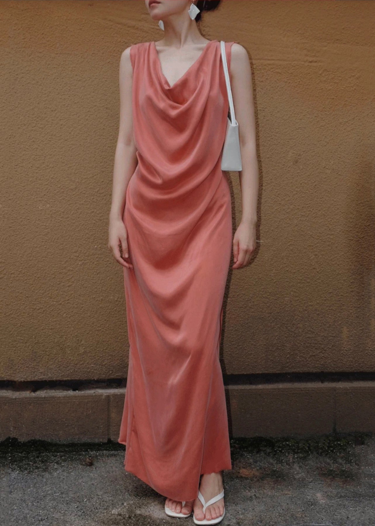 Robe longue en soie orange sans manches pour femme, couleur unie, en dentelle