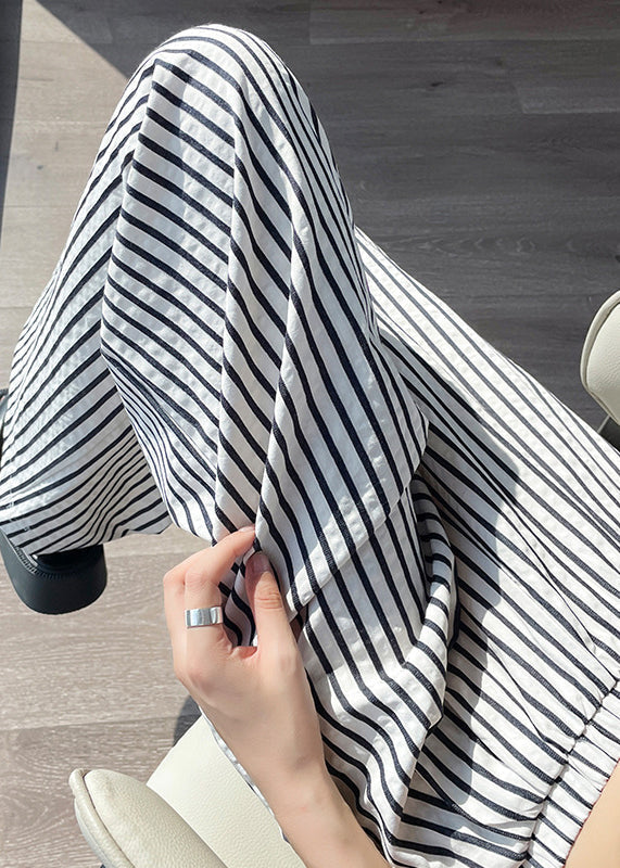 Pantalon taille haute en coton à rayures blanches pour l'été NN011
