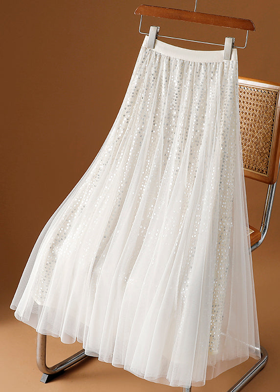 Lose Kaffee Pailletten Elastische Taille Tüll Rock Frühling RV002