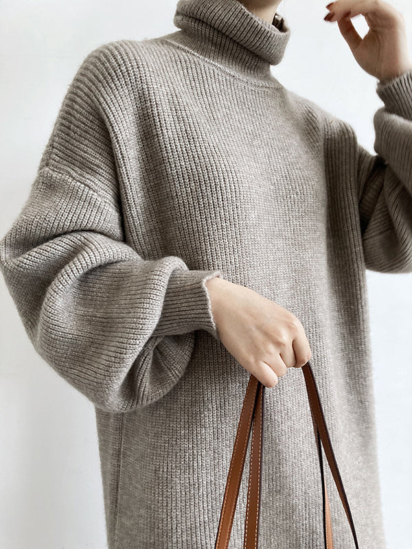 Robe pull ample à manches longues bouffantes et col montant violet Urban AN1052