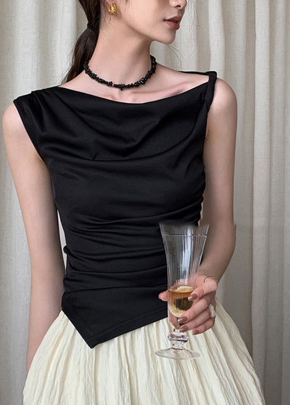 Gilet asymétrique noir slim fit à épaules dénudées pour l'été AN1020