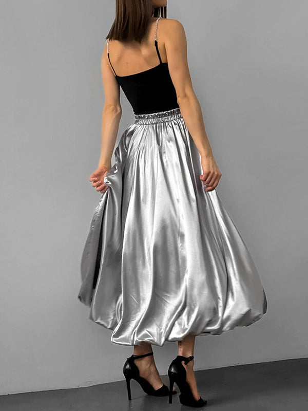 Jupe trapèze plissée taille haute argentée chic WS011