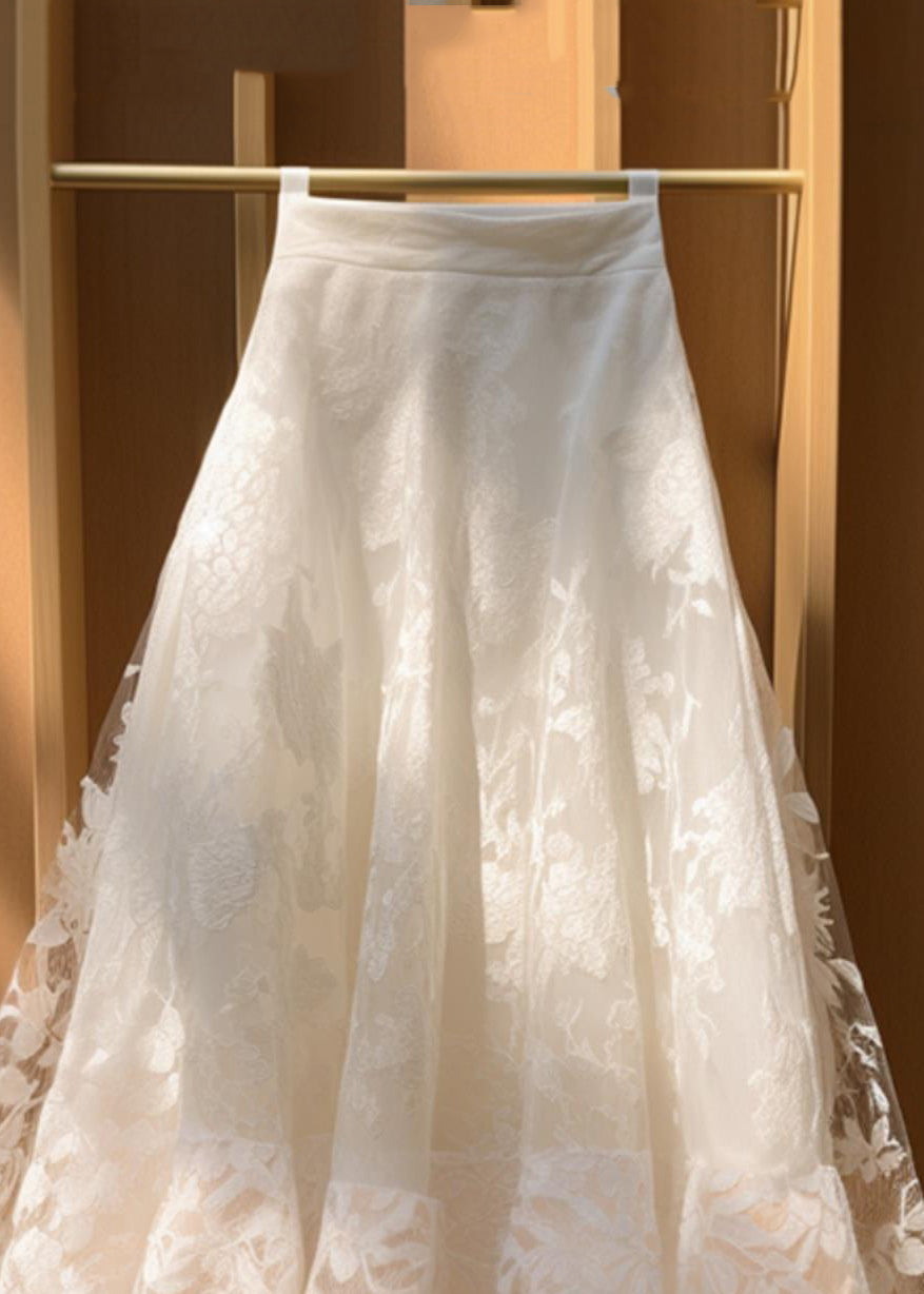 Jupes en dentelle taille haute à imprimé floral beige uni pour l'été QP055