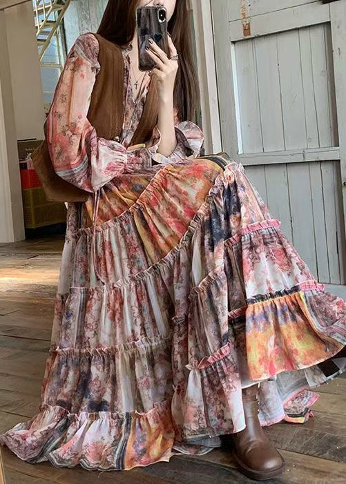 Kleid Braun Und Rüschen Wildleder Faux Elegante Weste Zwei-Stück