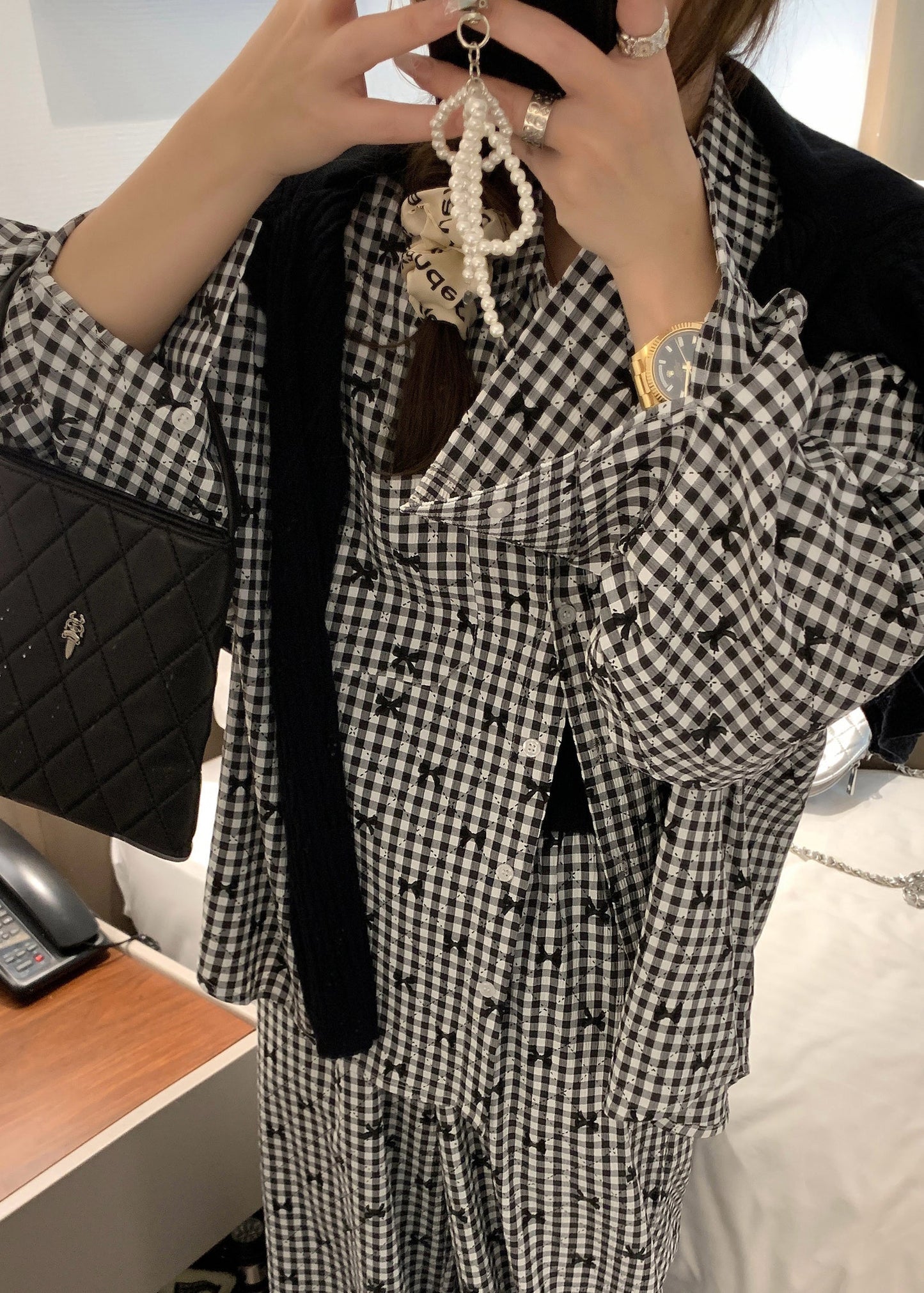 Urban Blue Plaid Stehkragen Knopf Baumwolle Blusen Frühling NN019