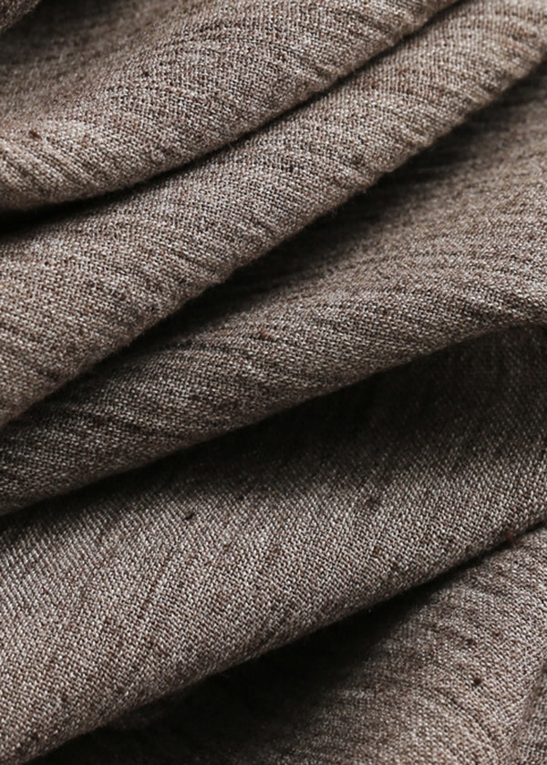 Urlaub Stil Kaffee Kalte Schulter Faltig Schnürung Leinen Kleider EE039