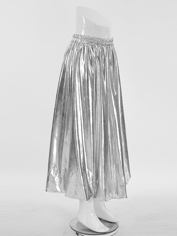 Jupe trapèze plissée taille haute argentée chic WS011