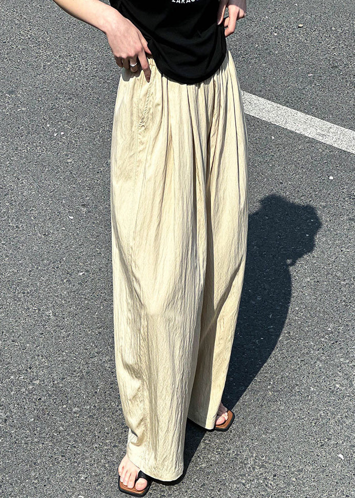 Pantalon d'été fin en coton uni abricot taille élastique AF1076