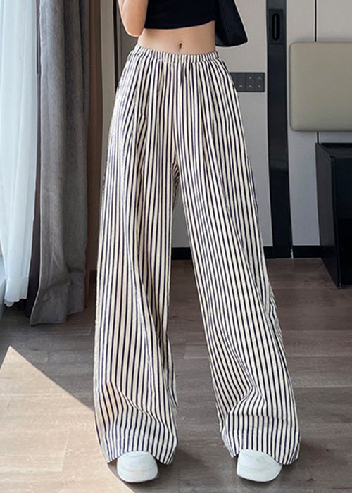 Pantalon taille haute en coton à rayures blanches pour l'été NN011