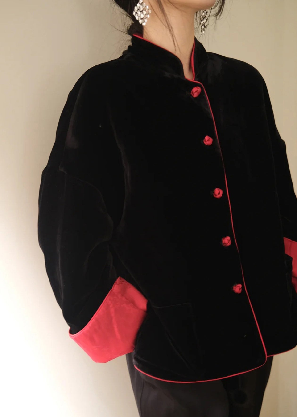 Manteau d'hiver en velours de soie et coton fin, style chinois, deux faces, RV024