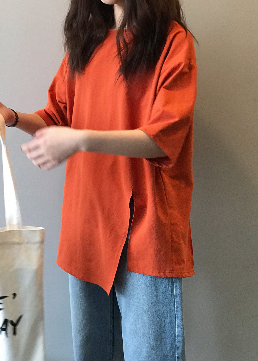 T-shirt orange en coton à col rond pour l'été WD010