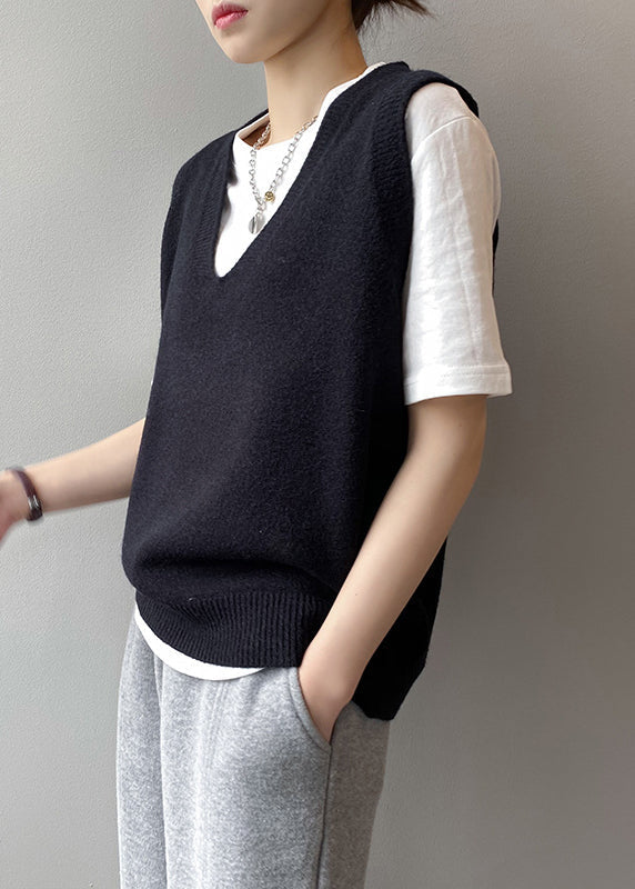 Gilet en tricot polyvalent à col en V rouge simple sans manches WD023