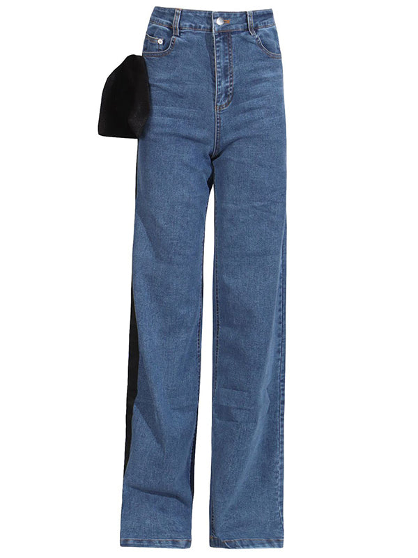 Rote schicke gebundene gerade Jeans mit hoher Taille und Knöpfen