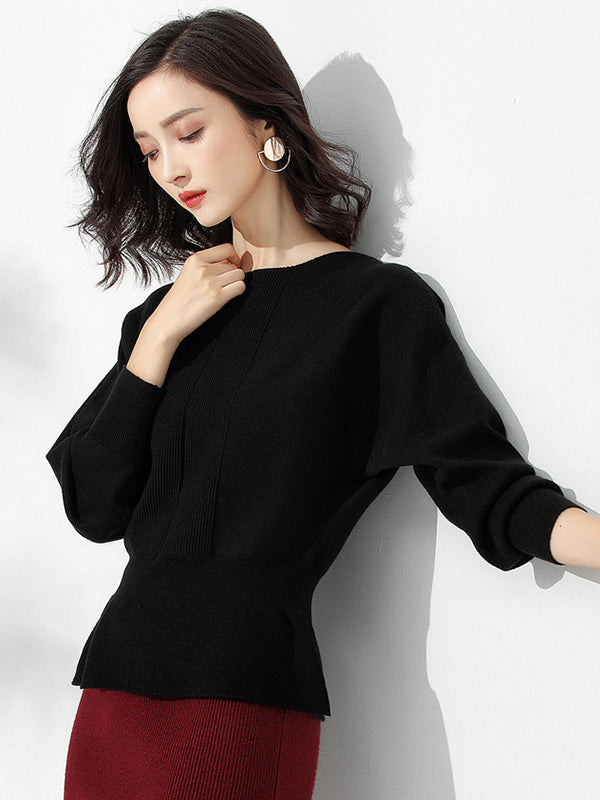 Elegante rote Tunika mit U-Boot-Ausschnitt, gerüschtem Saum und langen Ärmeln, Pullover AN1040