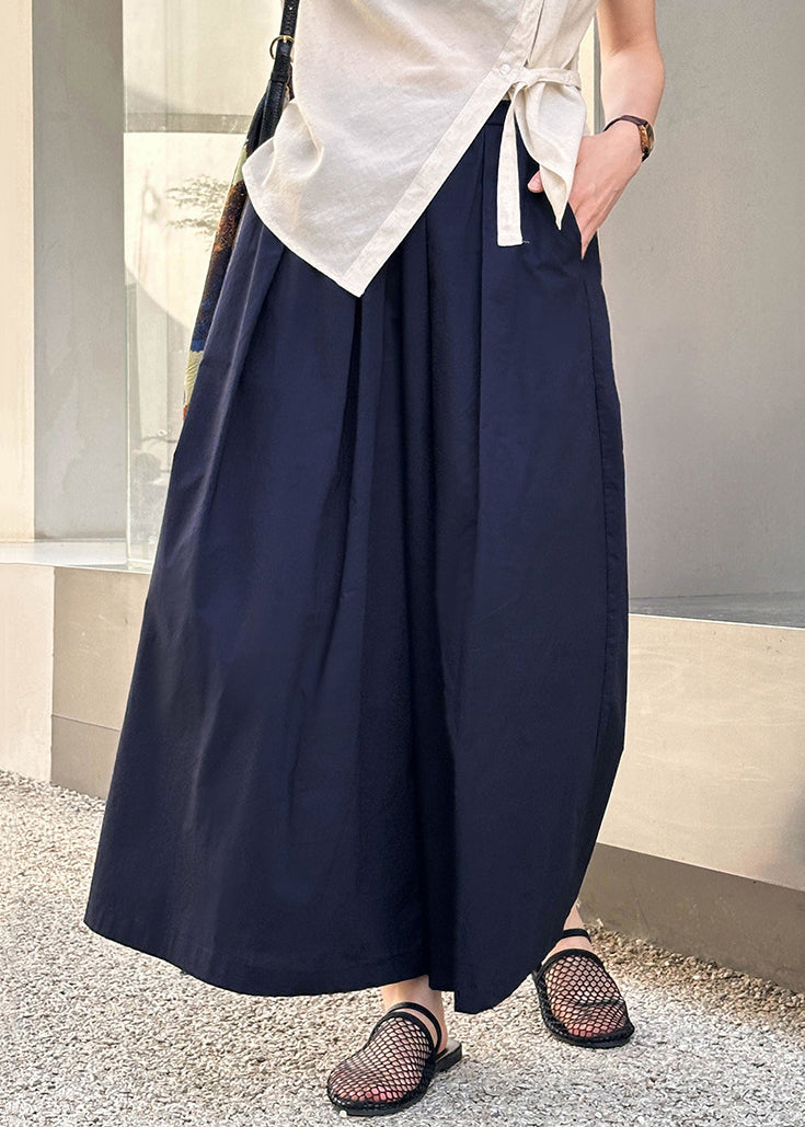 Neue Marineblaue Baumwoll-Crop-Hose mit Taschen und elastischer Taille für den Sommer AF1077
