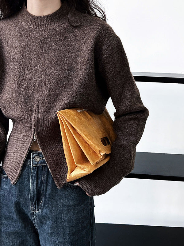 Pull à manches longues avec col montant et ourlet fendu et fermeture éclair Urban Coffee QX004