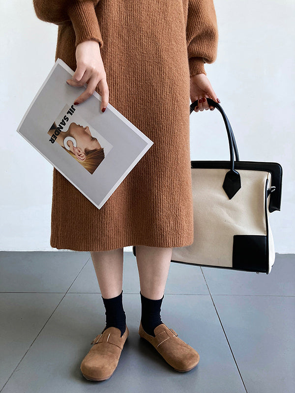 Robe pull ample à manches longues bouffantes et col montant violet Urban AN1052