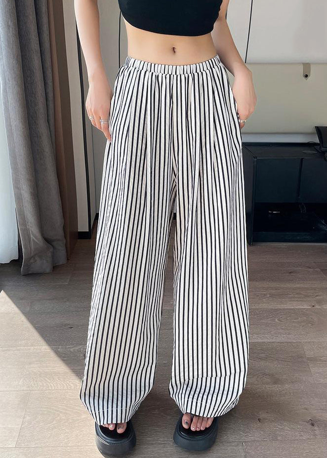 Pantalon taille haute en coton à rayures blanches pour l'été NN011