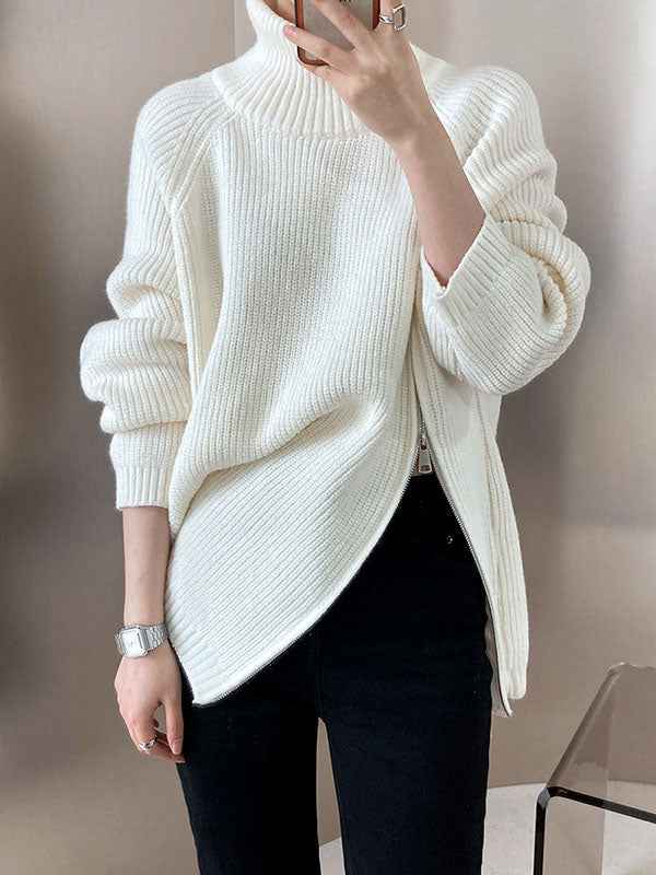 Pull gris urbain à manches longues et col licou avec fermeture éclair sur les côtés AN1033