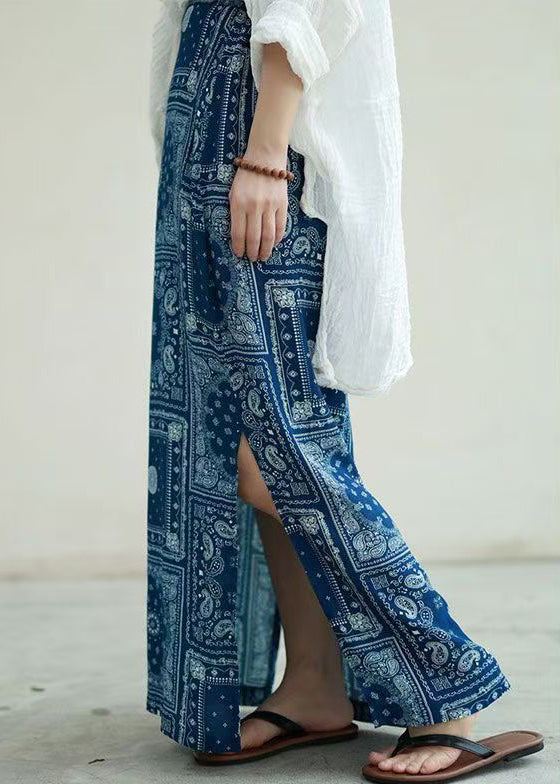 Nouvelles jupes en coton taille haute à imprimé bleu et ouverture latérale Automne QP004