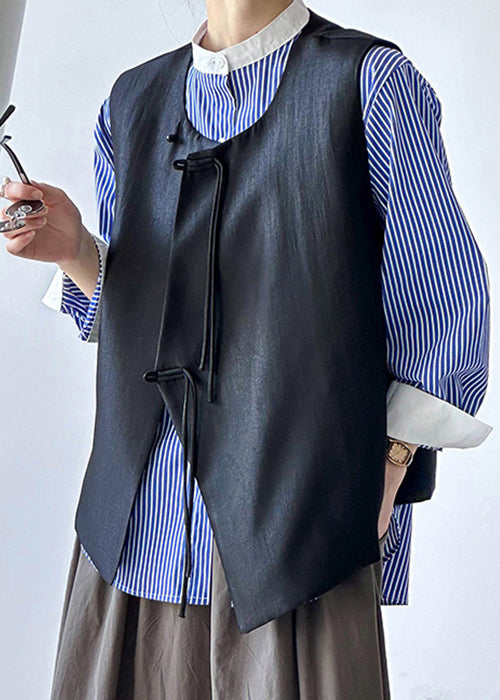 Gilet en coton uni à boutons noirs français sans manches AF1088