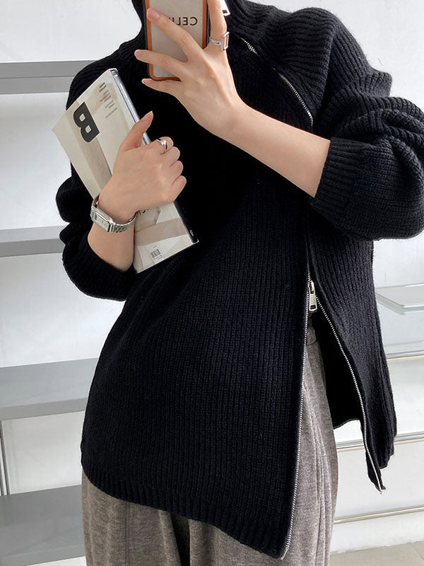 Pull gris urbain à manches longues et col licou avec fermeture éclair sur les côtés AN1033