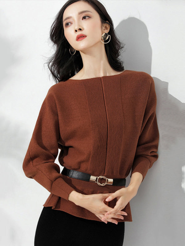 Elegante rote Tunika mit U-Boot-Ausschnitt, gerüschtem Saum und langen Ärmeln, Pullover AN1040