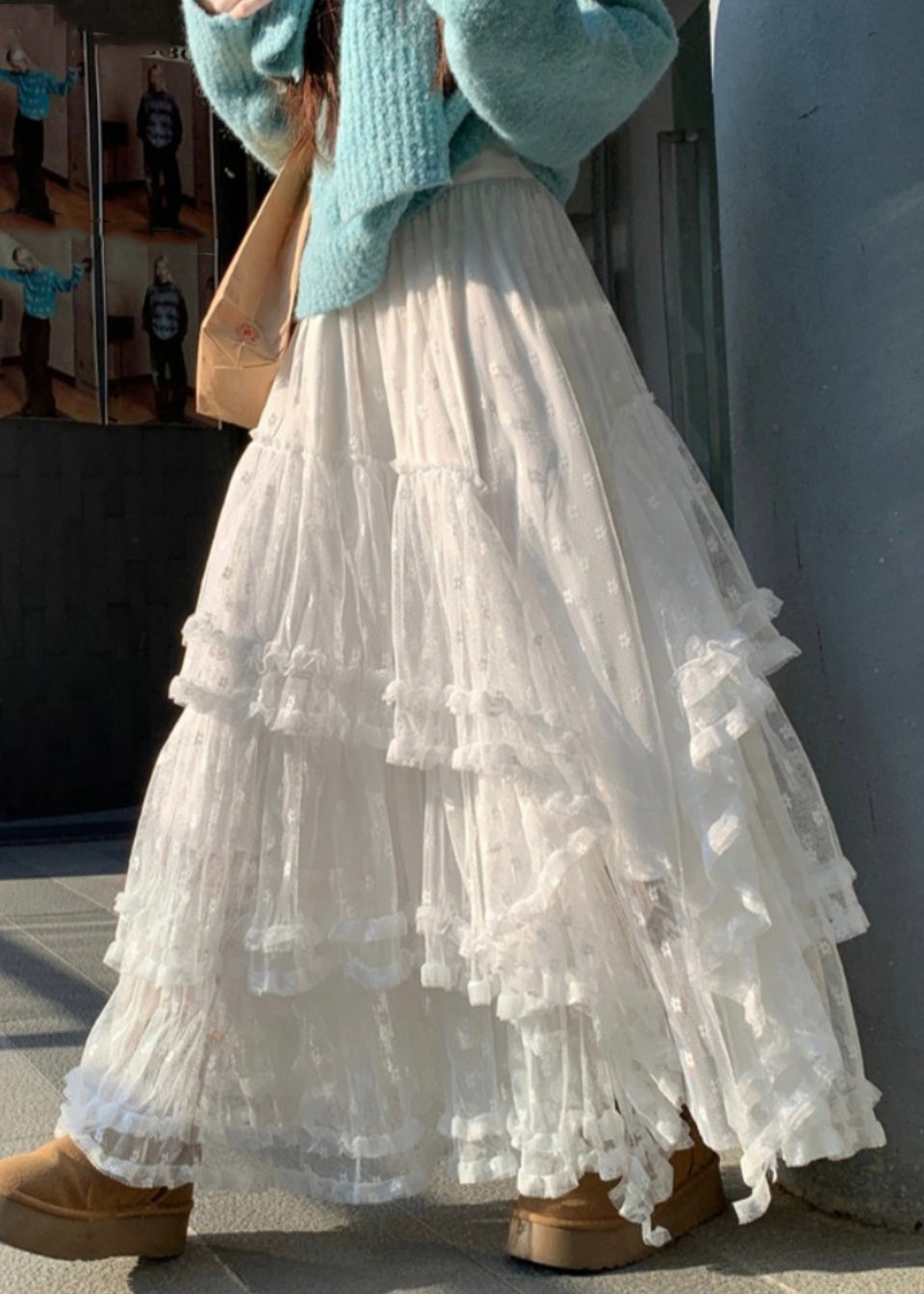 White Skirts French Ruffled High Lace Waist Spring