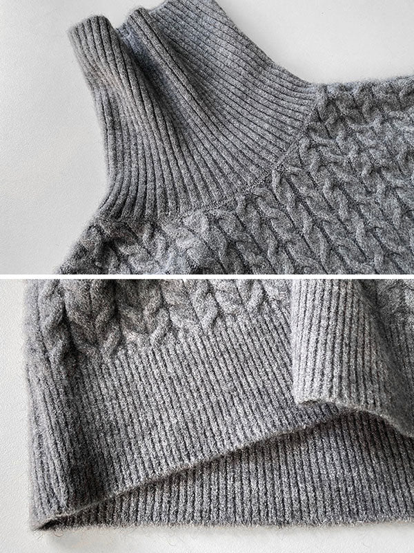 Lässiges, graues, hochgeschlossenes, langärmliges Twist-Strickkleid AN1053