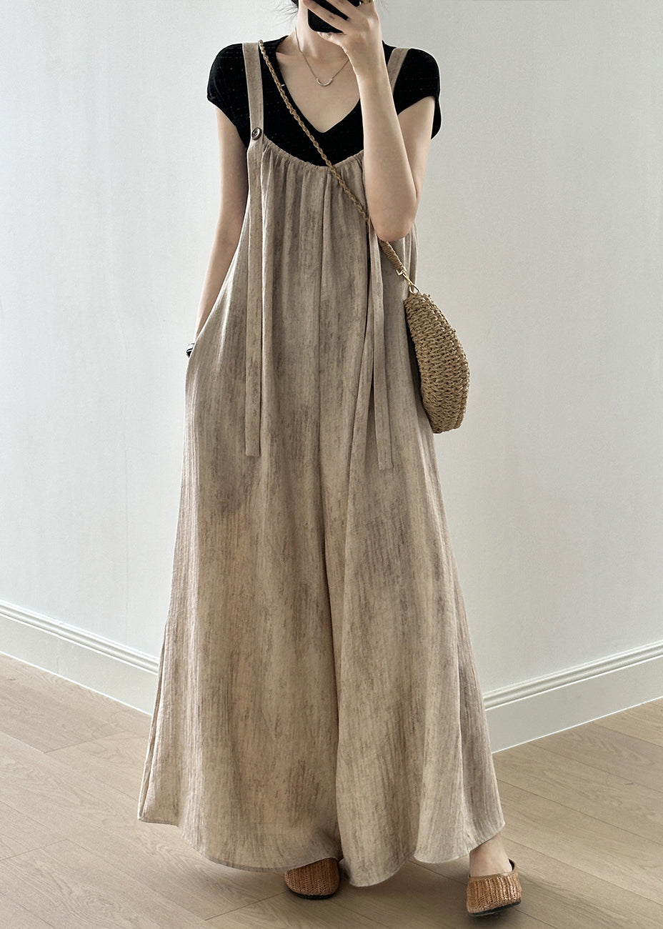 Ärmelloser Jumpsuit mit Knöpfen aus Leinen für Damen mit Taschen