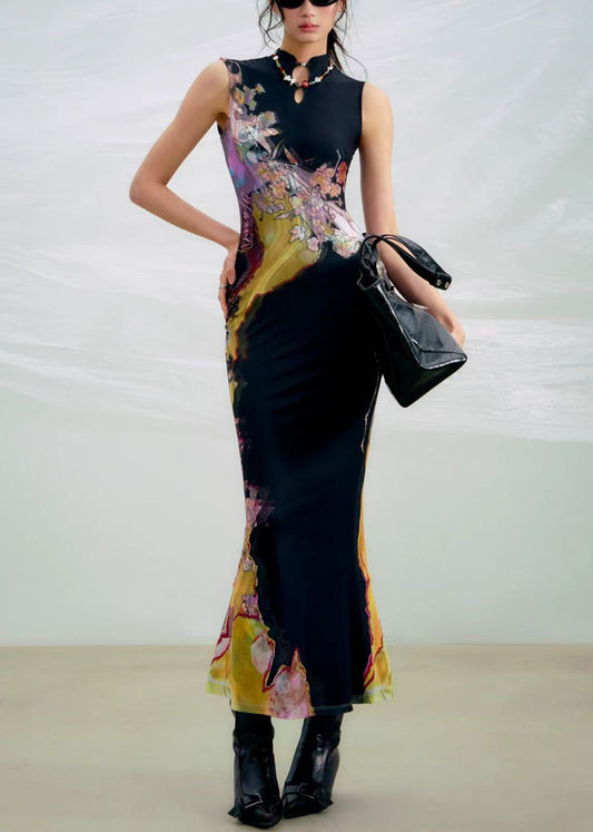 Robe d'été longue et ajustée en tulle, coupe ajourée, noire