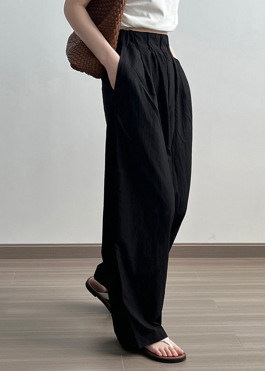 Pantalon large en coton à poches noires, taille élastique, froissé, automne AF1079