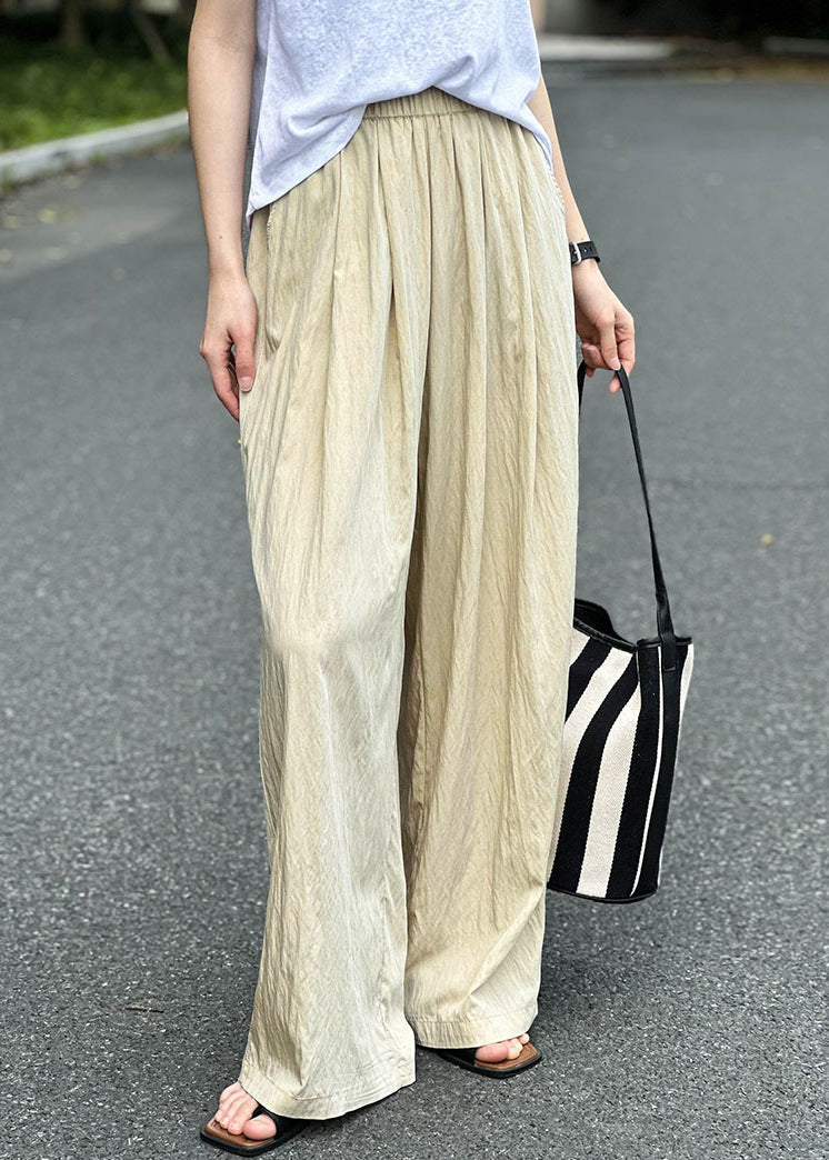 Pantalon d'été fin en coton uni abricot taille élastique AF1076