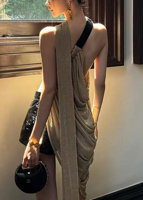 Asymmetrisches Tanktop mit Falten, ärmellos, neue offene Seite