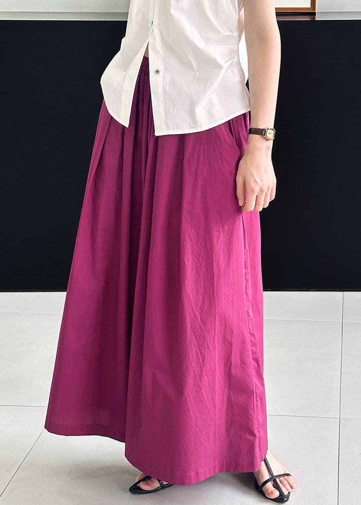 Pantalon ample en coton uni rose à taille élastique AF1046
