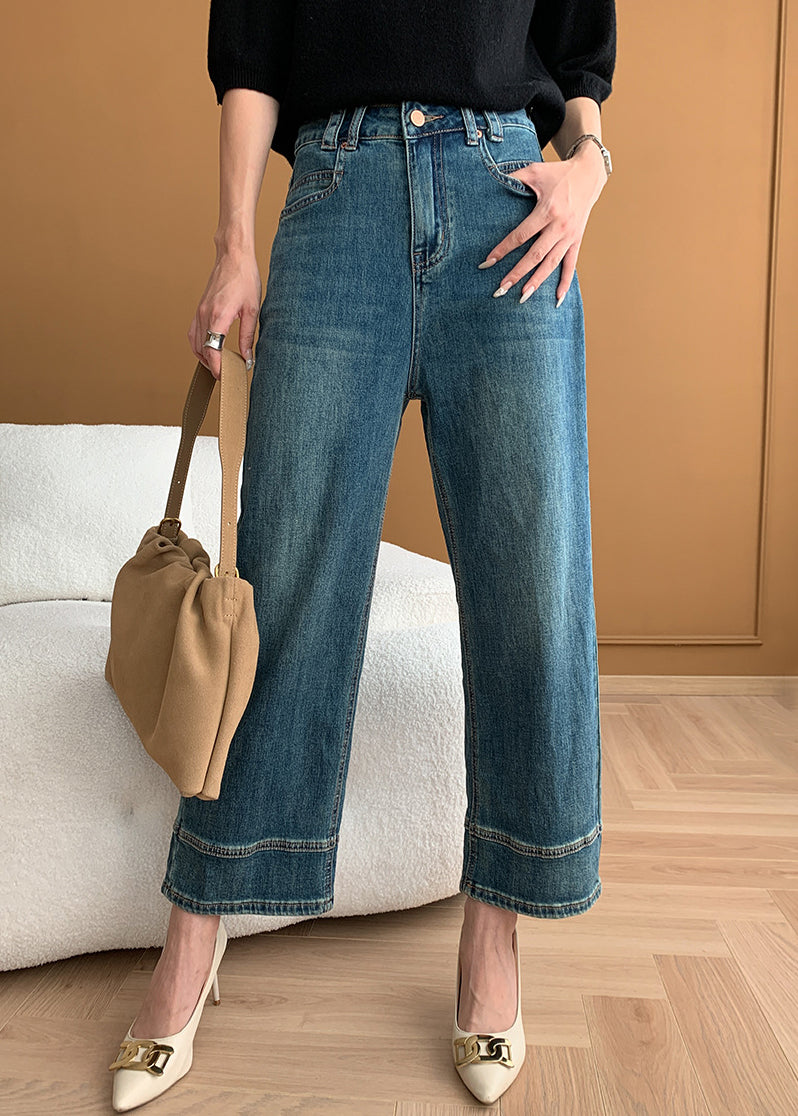 Pantalon court en denim taille haute à poches bleues modernes pour l'automne AF1018