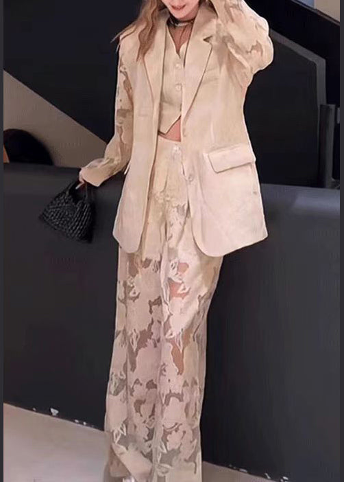 Ensemble pantalon et gilet léger et ajouré de luxe, blanc, dentelle