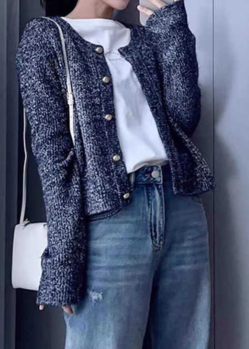 Cardigans en laine tricotés confortables à col rond et boutons pour femmes, gris, automne QX023