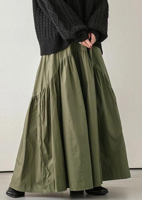 Jupe verte élastique de l'armée, taille élastique, coton, ample et froissée