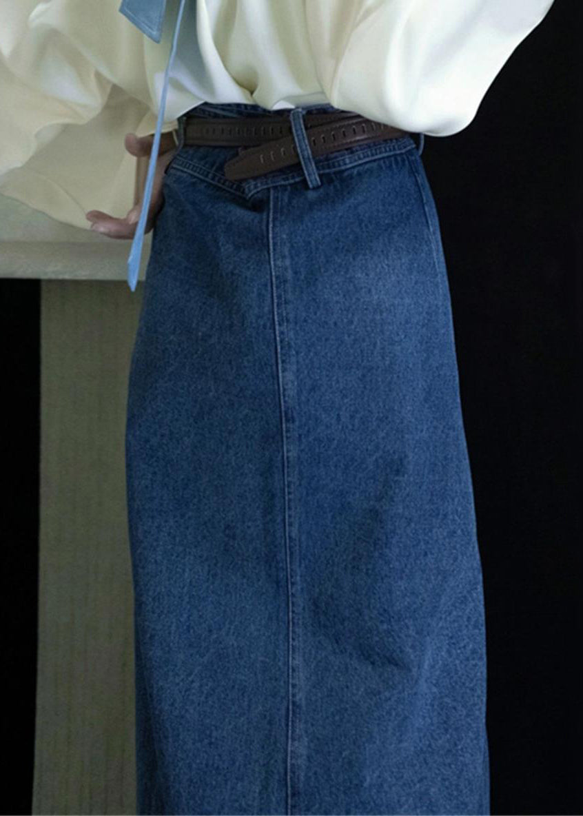 Nouvelles jupes en jean bleu taille haute à ouverture latérale